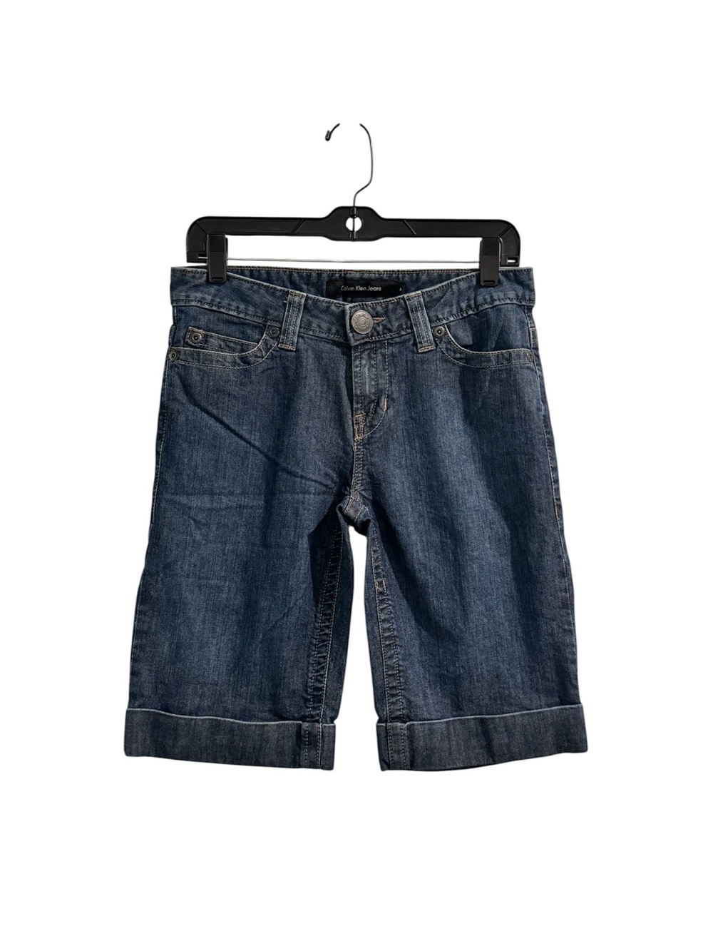 Calvin Klein Jean Shorts Womens size 6 Denim Bermuda Cuffed Knee Length Stretch